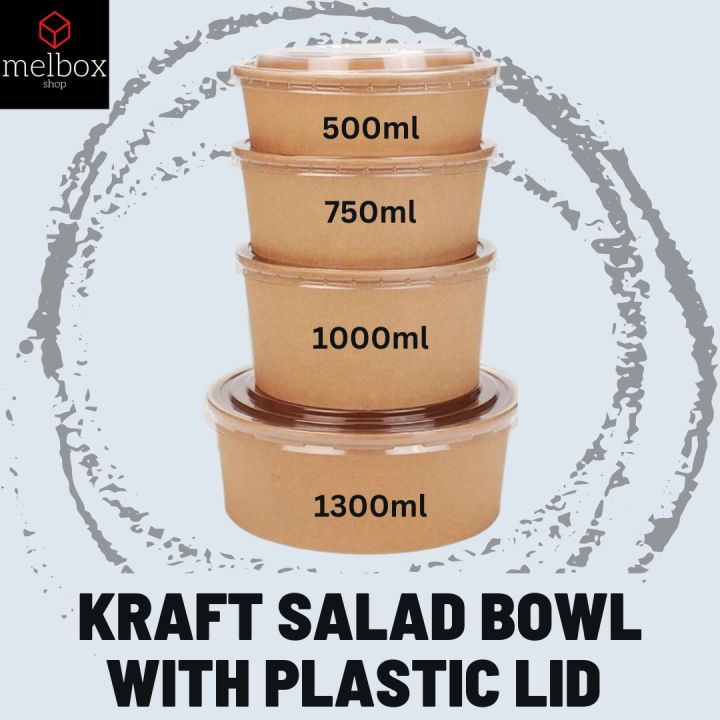 [25 pcs] Kraft Bowl Biodegradable Salad Disposable Paper Bowl with ...