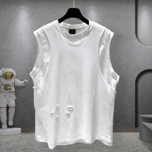 Summer Loose Casual Mens Sleeveless T-Shirt Fashionable Hole Design round Neck Thin Fabric All Ages Daily Wear Trendy Couple Tops