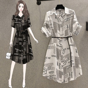 IBeauty Plus Size Irregular Dress for Women Retro Slim Fit Print Shirt Dress