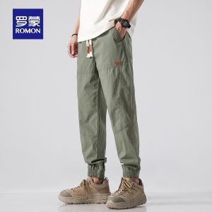 ROMON | Romon Mens Summer Thin Loose Ice Silk Workwear Pants Casual Black Long Trousers Sporty Comfortable Breathable Lightweight