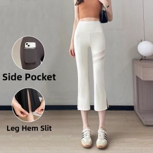 Flared Ice Silk Slim Thin Waist Design Breathable Hollow Out Capri Yoga Pants