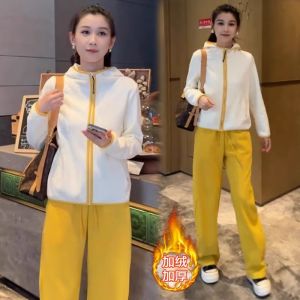 Thickened Fleece Fashion Sports Set Women Autumn Winter New Style Hip Hop Hooded Open Cardigan Sweatshirt Wide Leg Pants Two Piece Set