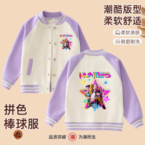 Kpop Hunter Girl Group Childrens Baseball Style Jacket Autumn Fashionable Girls Outerwear Cotton Polyester Printed Coat