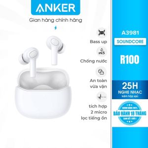 Tai nghe không dây SOUNDCORE (by Anker) R100 True Wireless 25 giờ sử dụng chống nước IPX5 tích hợp 2 micro sạc nhanh 10 phút dùng 1 tiếng bluetooth 5.0 kết nối nhanh với điện thoại - A3981
