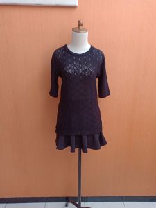 atasan wanita rajut hitam pekat tebal L cewek blouse lengan pendek santai cute