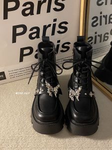 YesDay Spicy Girl Metal Butterfly Martin Boots Womens Thick Bottom Short Boots Autumn New Style Retro Versatile Street Style