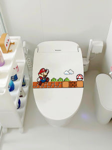 Creative Mario Cartoon Bathroom Toilet Lid Decorative Sticker Waterproof Bathroom Decorations Cover Ugly Cover Artwork PVC Material