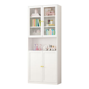Iron Glass-Door Narrow Cabinet Bookcase Storage Unit