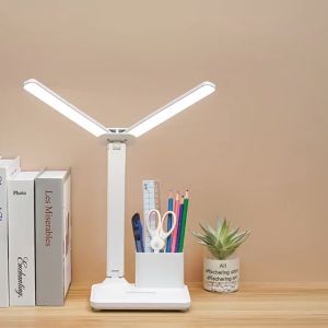 LED Table Lamp For Study 桌灯 台灯 书灯 Lampu Meja Belajar Light LED Table Desk Lamp Rechargeable Double Head Touch Dimming Room