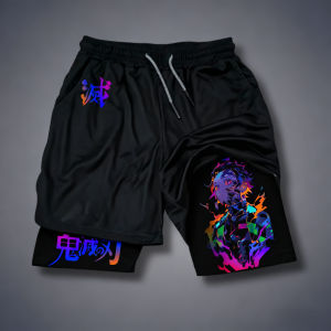 Bandai | Bandai Demon Slayer Anime Mens Double-layer Shorts 2026 Summer American Sports Cycling Loose Breathable and Fashionable Shorts