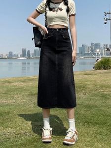 ย้อนยุค เดนิม มินิ กระโปรง ผู้หญิง ฤดูร้อน ใหม่บางสูง เอว ทรงลูกแพร์หลวม พรางหุ่น แยก กระโปรง ผ้าฝ้าย โพลีเอสเตอร์ ผ้าวิสโคส Blend