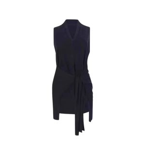 YUEZHONGWEI | Black V-neck Ice Silk Knitted Vest Womens Summer Outerwear Waist-cinching Belted Sleeveless Top Fashionable Commute Style