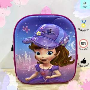 Tas Ransel 3Dimensi Timbul Motif Sofia with Hat untuk PAUD TK Tas Sekolah Anak/ Tas Import/ Backpack Impor/Tas Ransel/ Tas Anak Perempuan/ Tas Sekolah TK SD/ Tas Impor Murah