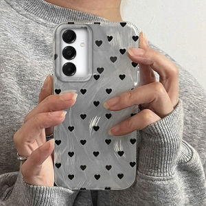 เคสโทรศัพท์ลายหัวใจสีดำน่ารักสำหรับผู้หญิง สำหรับ Samsung Galaxy A55 A16 A07 A17 A26 A36 A56 A25 A35 A14 A34 A54 A15 A13 A32 A12
