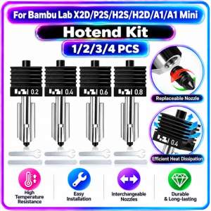 For Bambu Lab X2D P2S H2S A1 A1 Mini A2 Quick‑Swap Removable Hotend Assembly Kit 0.2/0.4/0.6/0.8mm Nozzle 3D Printer Parts