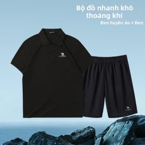 CAMEL | Bộ Áo Polo Mỏng Bằng Lụa Băng và Quần Short Nam Mùa Hè