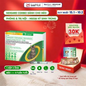 NexGard COMBO - Ống nhỏ gáy phòng & trị nội ngoại ký sinh dành cho Mèo size L (2.5 - 7.5kg) - 1 hộp 3 ống