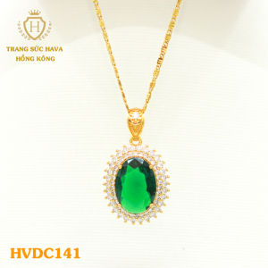Vòng Cổ Nữ Dây Chuyền Nữ Mặt Đính Đá (Màu Xanh) Titan Xi Mạ Vàng Thật 10k 18k 24k Cao Cấp (Không Bị Đen) - Trang Sức Hava Hong Kong Phong Cách Thời Trang