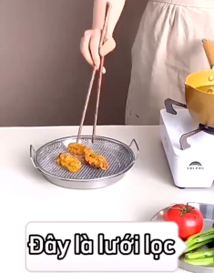 SET KHAY (ĐĨA) KÈM VỈ LƯỚI LỌC DẦU CHẤT LIỆU INOX 304 SIZE 22CM DÙNG ĐỰNG THỰC PHẨM THỨC ĂN CHIÊN RÁN TIỆN