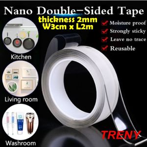 TRENY Super Strong Double Sided Nano Tape Traceless Washable Reusable Double Side Adhesive Waterproof Tape Heavy Duty Transparent Tape Wall Car Pita Pelekat Dua Sisi Muka Gam Kereta Dinding Cermin Tahan Lasak Power Dinding Paling Kuat 双面胶带 双面胶粘