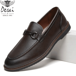 Desai Mens 2026 Autumn PU Leather Horsebit Loafer Slip-on Shoes Non-slip Thick Sole Comfort Walking Leather Casual Shoes