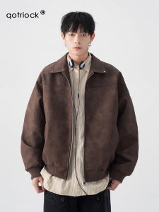 QOTRIOCK American Retro Mens Suede Jacket Loose Fit Autumn Winter New Style Fashionable Outerwear Thickened Long Sleeve Zipper