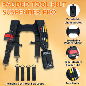 Heavy Duty Padded Tool Belt Suspenders Adjustable Work Shoulder Straps for Carpenter Electrician Farmer Roofing Construction
