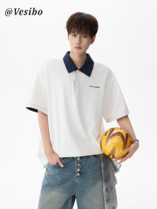 VESIBO | Color Block Embroidered Polo Shirt Male Summer Loose