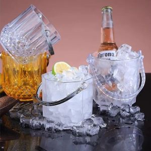 Ice Bucket with Handle Acrylic Transparent Champagne Beer Wine Ice Bucket for Home Hotel Bar Pub Re