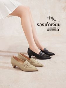 รองเท้าส้นสูงแบบสวมหัวแหลม หนังแกะ ส้นกลาง สวมใส่สบาย สำหรับผู้หญิง รองเท้าทำงาน รองเท้าลำลอง ฤดูใบไม้ผลิและฤดูใบไม้ร่วง