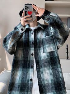HetingHOME | Hetinghome Plaid Loose Fit Collar Jacket For Couples Autumn Trendy Brand Mens American Style Outerwear Youth Pop Culture