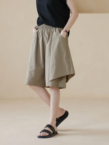 Japanese Style Stylish Asymmetrical Cotton Shorts Womens Summer Thin Loose Easiest for Match Plus Size Casual Fifth Wide-Leg Pants