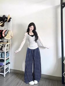 Summer Travel Loose Fit Sweet And Spicy Pure Desire Top Vest Strap Three Piece Set High Waist Wide Leg Pants Casual Pants