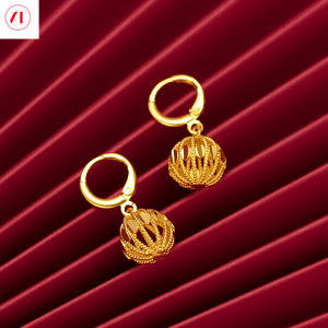 XT Jewellery Korea 24k Hollow Ball Drop Earrings Women Fashion 916 Original Gold Plated