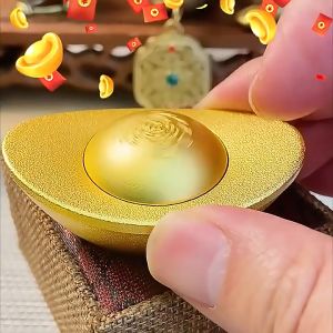開光正品 黄铜实心元宝 金元宝 可转动摆件 聚宝盆 百福缸 金砖 金条 招财进宝 生意兴隆 财源滚滚 旺风水 送礼首选 开业礼物 Feng Shui Copper Ingot Home Decoration