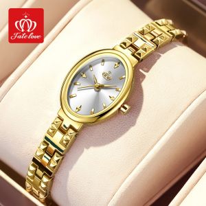 FateLove Watch For Women Waterproof 2025 Original Brand Elegant Luxurious Korean Style Stainless Steel Strap Golden Watch