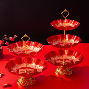Wedding Supplies Red Fruit Plate Wedding Happiness Plate Dried Fruit Plate Fruit Plate Snack Candy Plate Household Living Room Coffee Table Water Fruit Plate