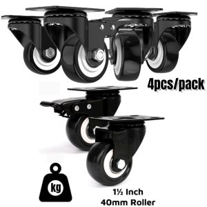 4Pcs/Pack 1.5" Heavy Duty Caster Wheels with Brakes360 Degree Swivel PU CastorSilent Roller for Furniture & Industrial Trolley