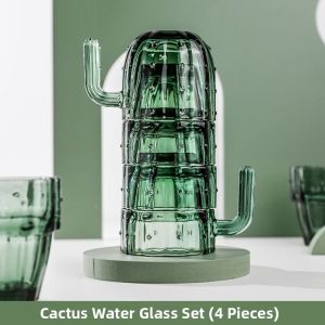 Creative Cactus Design Glass Cup Set High Aesthetic Value Home Use Drinking Water Cup Cold Drink Cup Juice Cup Four-Pack