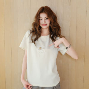 Cute Elephant Letter Embroidery Youthful T-Shirt