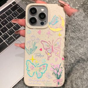 Eco-Friendly Biodegradable Wheat Straw Mobile Phone Case Android Ins Cartoon Lili Sauce New Moon Butterfly Design Apple 15ProMax