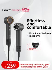 「China Plug」Lowra rouge | High Speed Low Noise Strong Drying Portable Negative Ion Mini Hair Dryer