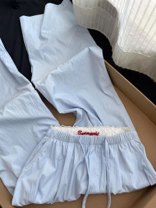 Plus Size Plus Size Ladies K-style Blue High Waist Casual Pants Summer Loose Thin Stylish Niche Style Ballet Style Loose Pants