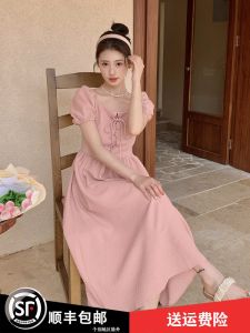 Pink Princess Style Bubble Sleeve Dress Womens Summer 2025 New Small Size Rich Girl Slimming A-Line Dress Korean Style