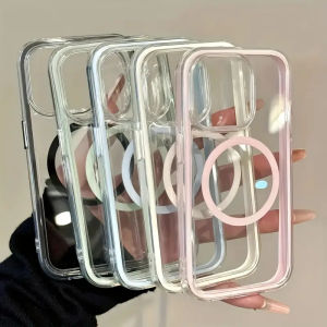 Transparent magnetic wireless charging phone case candy color suitable for iPhone 16 15 14 13 12 and 11 Pro Max Plus tran