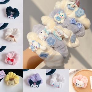 Sanrio My Melody Scruchie Kuromi Cinnamoroll Kawaii Kitty Plush Hair Loop Anime Cute Hair Accessories Girl Rubber Hair Band 日系少女心可爱毛绒大肠发圈 大耳狗美乐蒂库洛米布丁狗凯蒂猫卡通发绳
