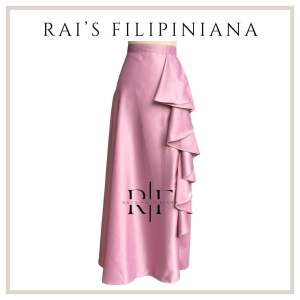 Modern Filipiniana Candy Top with Raffles and Overlap Skirt
