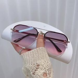Classic Trendy Semi-frame Aviator Sunglasses Elegant Metal Frame Gradient Lens UV400 Eyewear for Women and Men