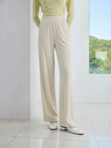 XIANGYING | Straight High Waist Loose Wide Leg Women Pants Light Beige Full Length