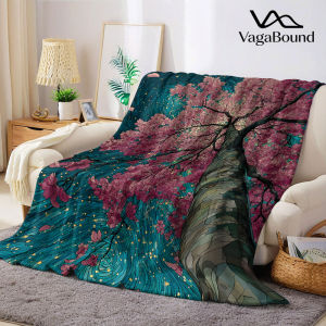 Stained Cherry Blossom Flannel Blanket Warm Soft Halloween Christmas Decorative Couch Warm Cozy All-Season Gift
